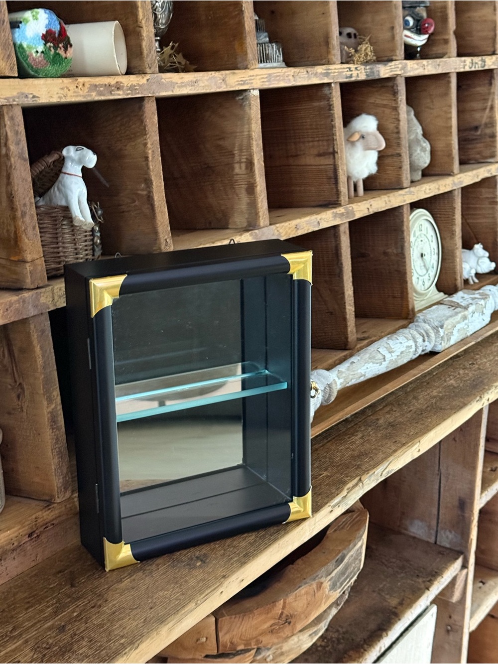 Vintage Black/Gold Small Curio Cabinet Tabletop Wall Hanging